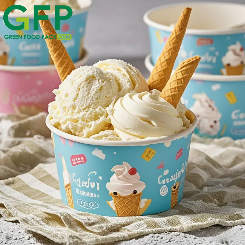 Biodegradable Custom Disposable Ice Cream Cups 2.5oz 4oz 5oz 6oz 8oz 10oz Wholesale Ice Cream Paper Cup with Lids and Spoon