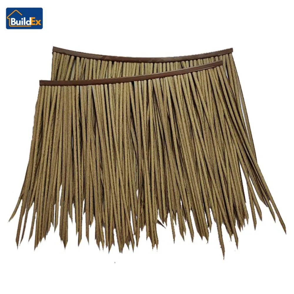UV Proof Artificial Tiki Thatch Roofing Tiles HDPE Plastic Fire Retardant Synthetic Palapa Thatched Reed