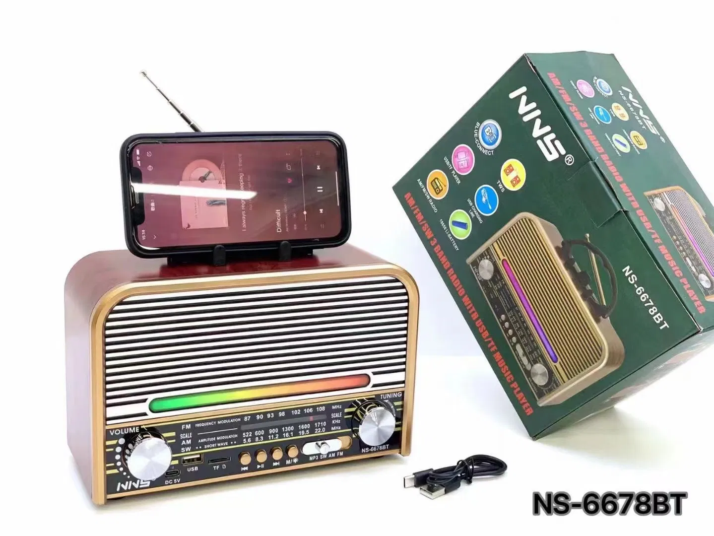 Ретро радио NS-6678BT с Bluetooth и RGB-подсветкой