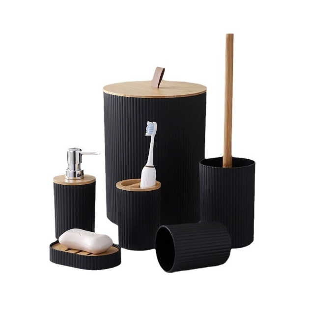 Bathroom Accessories Set 6PCS Toilet Brush, Trash Can & Soap Dispenser