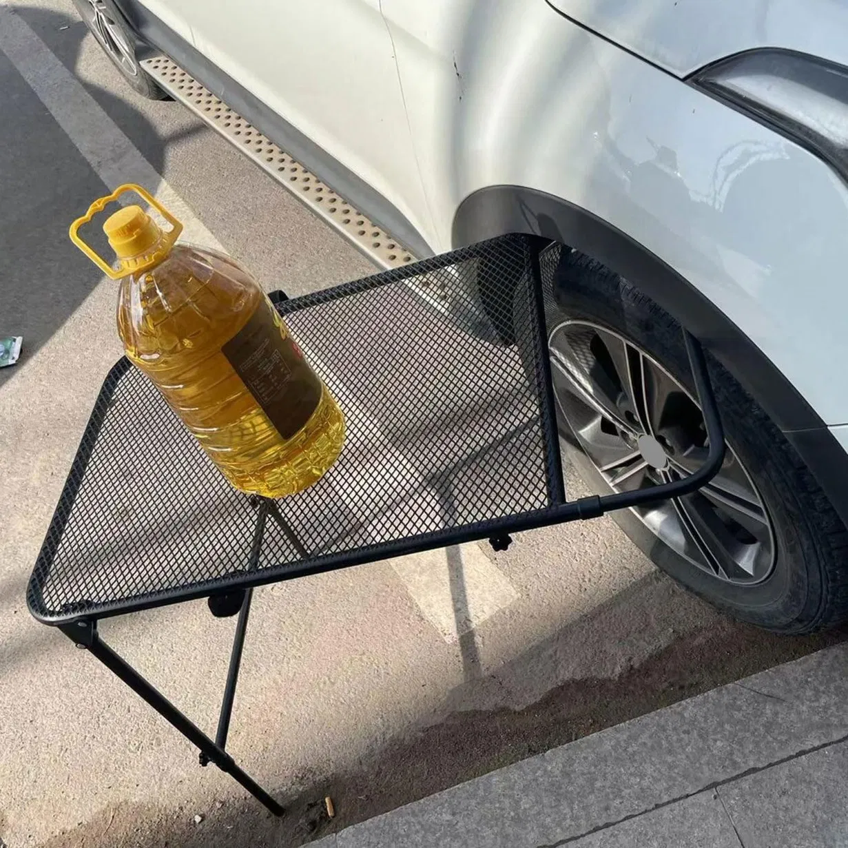 Vehicle Tire Mounted Steel Camping Table Adjustable Travel Camping Table for Car Camping Picnic Camp Outdoor Cooking BBQ and Party Favor