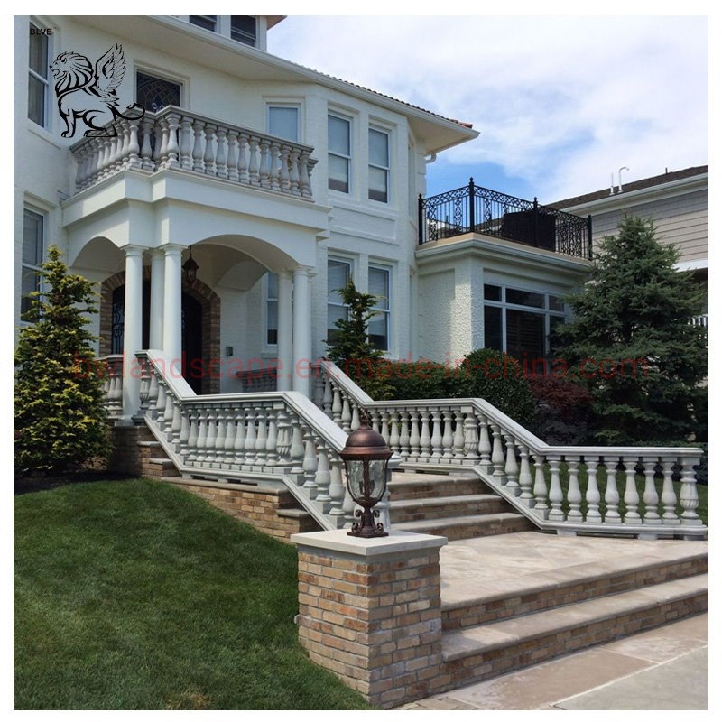Blve Modern Balconies Railing Design Natural Stone Balustrade White Marble Stair Handrail Railing
