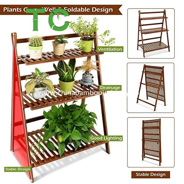 Foldable Bamboo 3 Tier Plant Stand Rack Storage Rack Ladder Stand Display Rack Folding Flower Rack Plant Shelf Flower Pot Holder