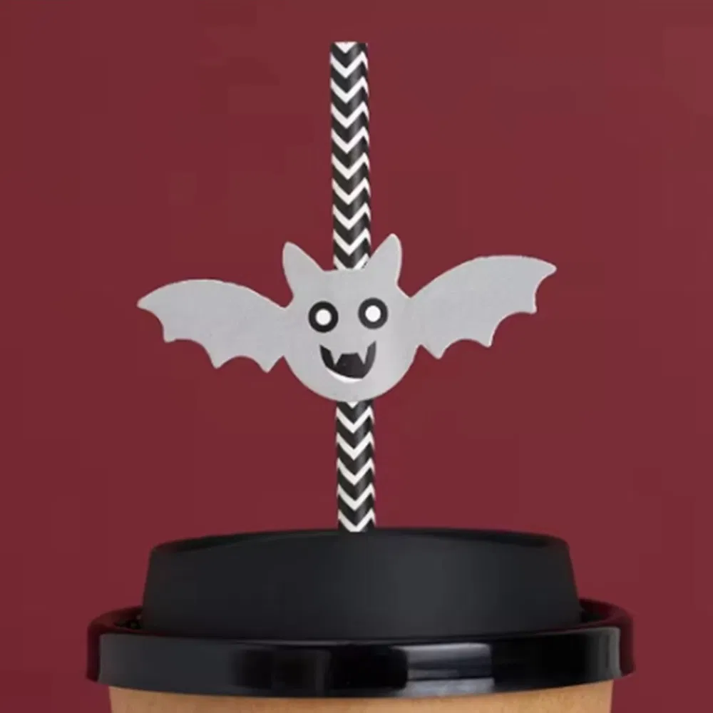 Halloween Party Paper Straws with Pumpkin, Cat, and Ghost Designs