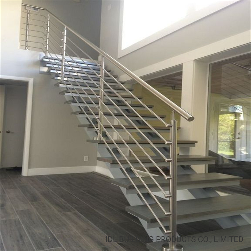 Modern Mono Stringer Staircase Design Stainless Steel Solid Rod Bar Staircase Railing Balustrate Balcony Terrace Railing