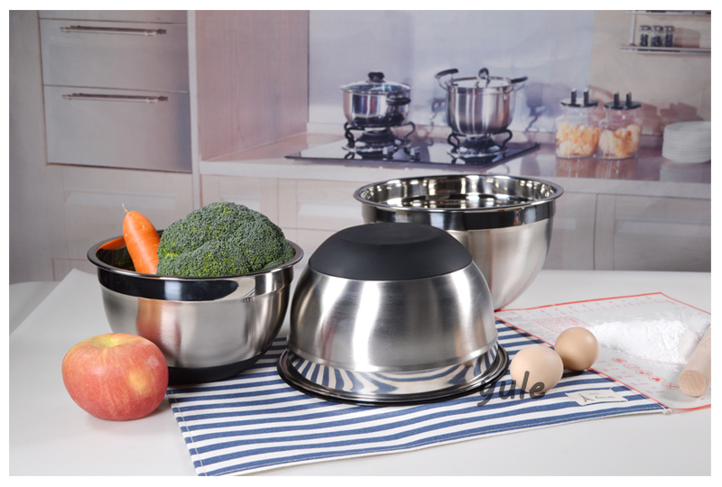 Supermarket Hot Sale Chaozhou Factory Plastic Lids Non- Slip Silicone Bottom Egg Beating Stainless Steel Cake Mixing Bowls