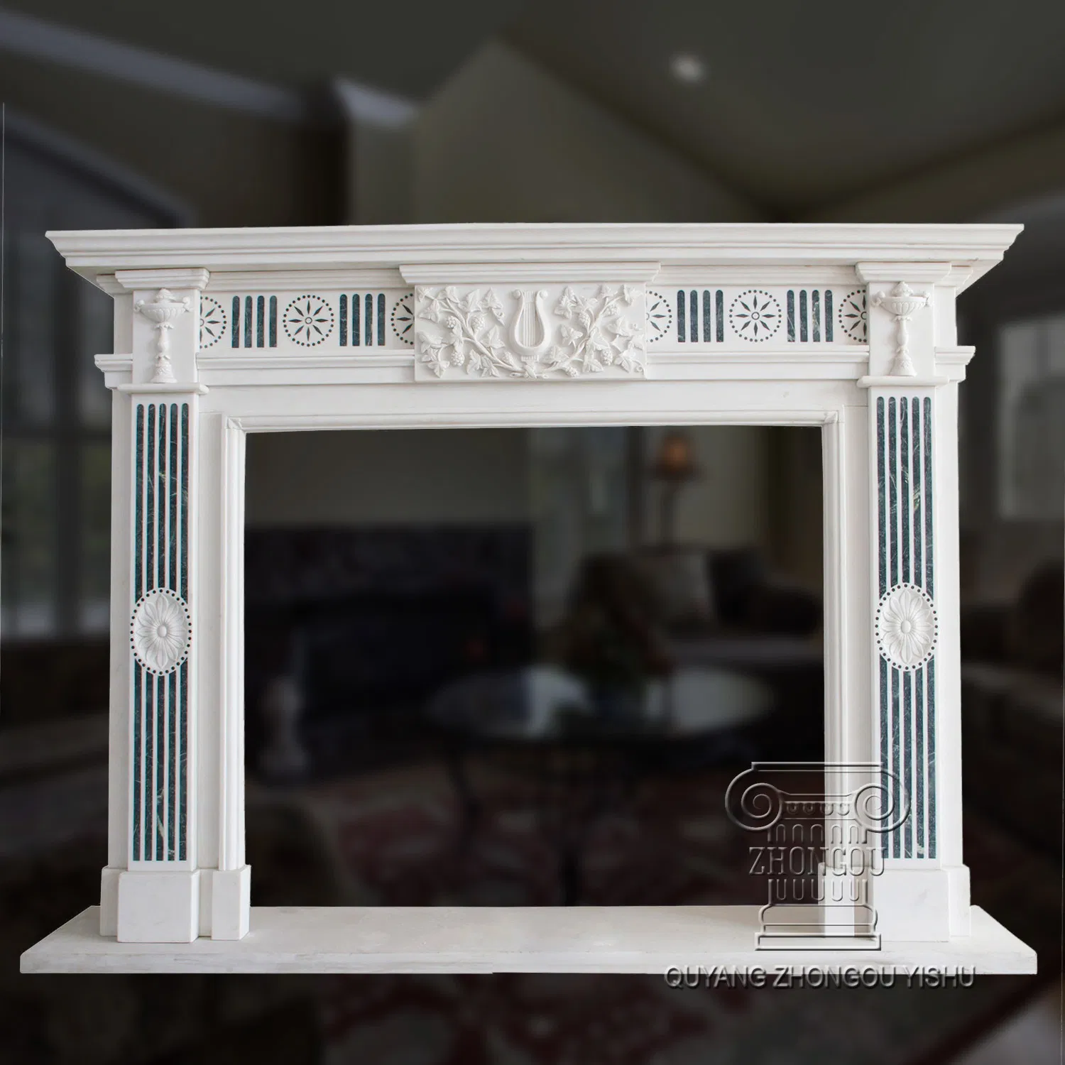 Louis Xvi French Style Classic White Marble Fireplace