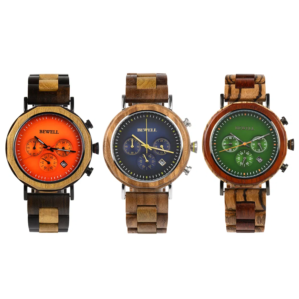 Fashion Factory Wholesale Stainless Steel and Wood Quartz Watch Men Wrist