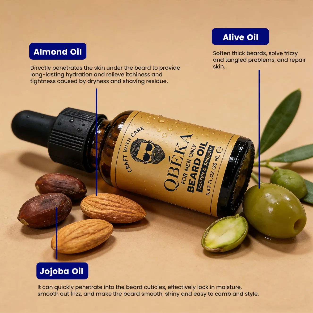 Qbeka Beard Oil for Men Natural Moisturizing Conditioner for Dry Skin, Itchy Beard, Softener and Scruff Beards Growth Treatment