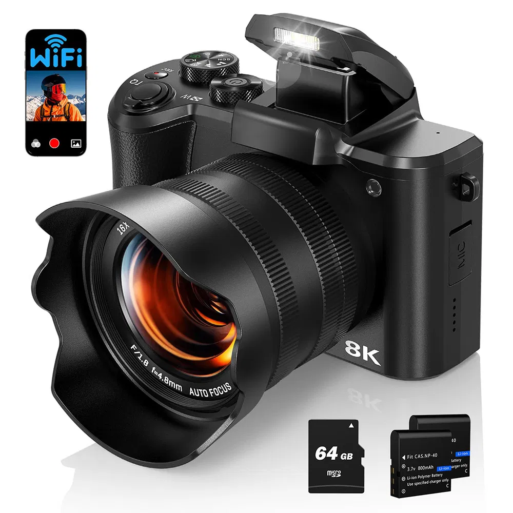 DC226 48MP Digital Camera, 8K HD Video Selfie Camera with 64GB Memory Card - EU Plug