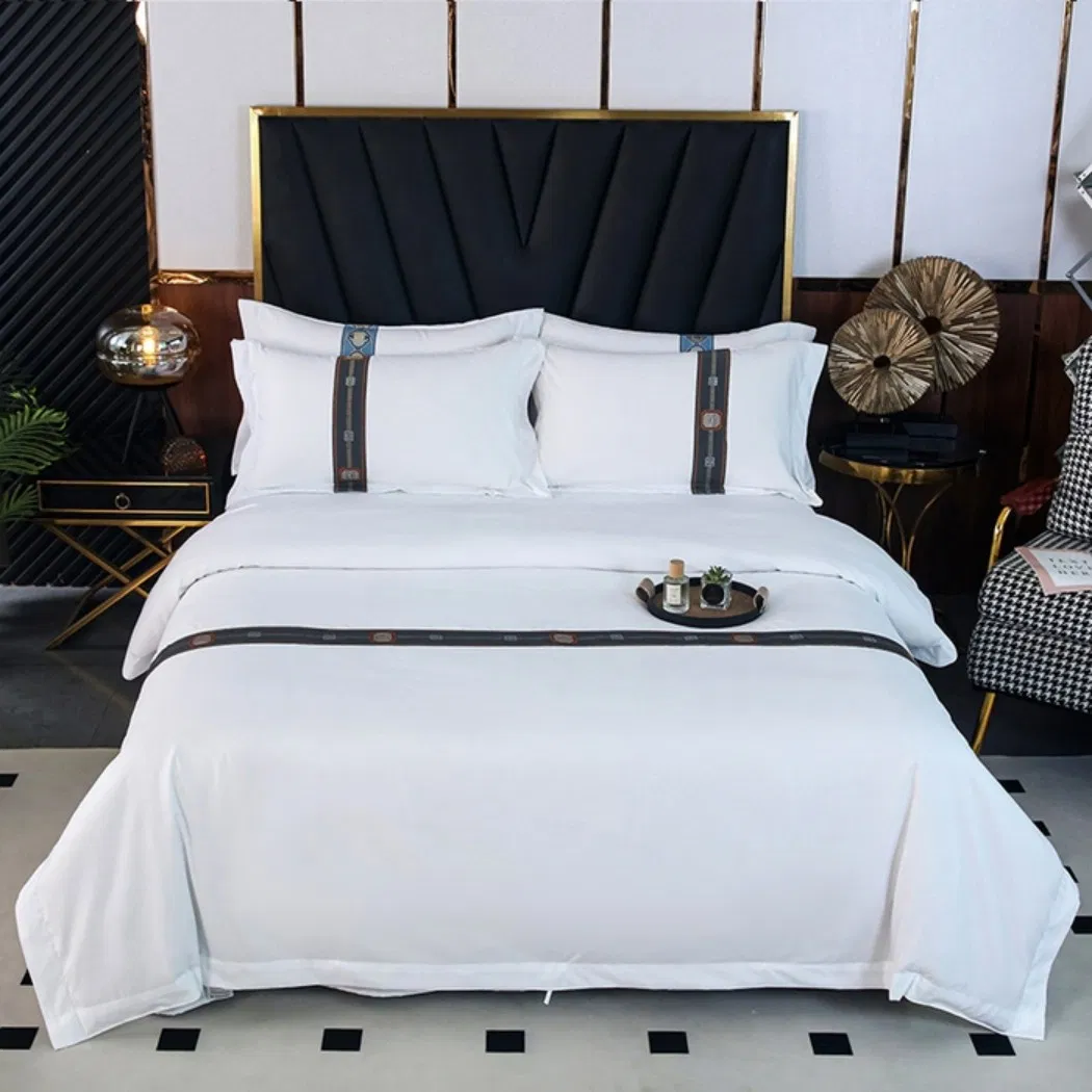 Luxuary Hotel Weaving White Cotton Sabana 3 Piezas Fabric Textile Bedding Set