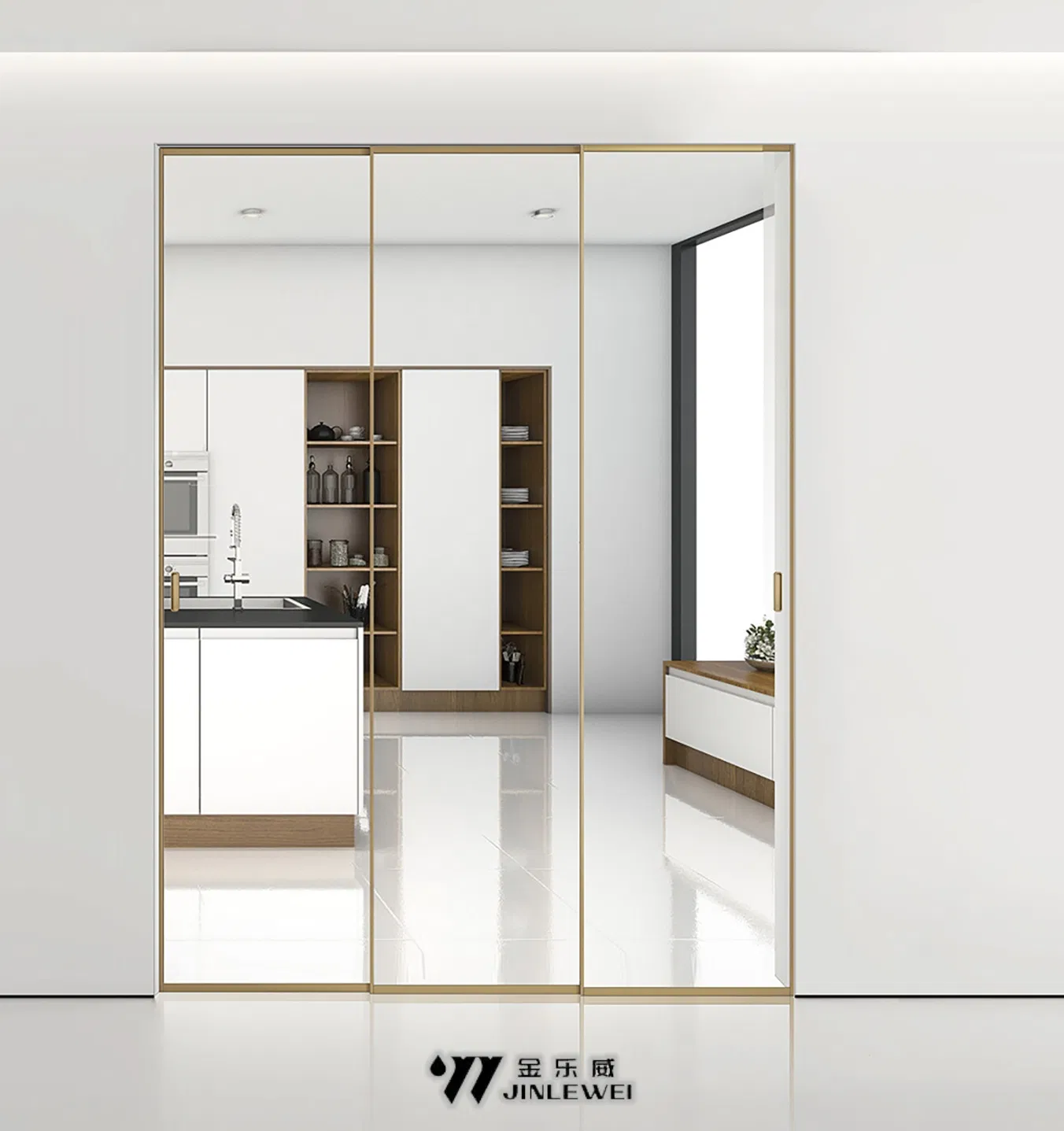 304 Stainless Steel Tempered Interior Glass Sliding Kitchen Cabinet Door