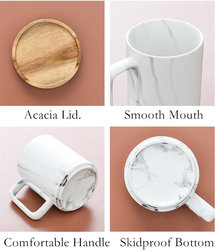 15oz Nordic Matte Black White Ceramic Coffee Mug with Wooden Lid Gift Box Coffee Cup