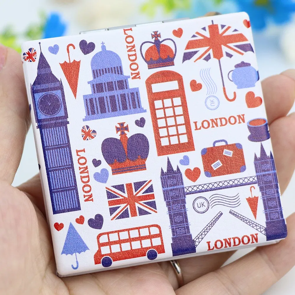 Personalized Logo Square London Souvenir Mirror Custom Mini Hand Foldable Pocket Mirror