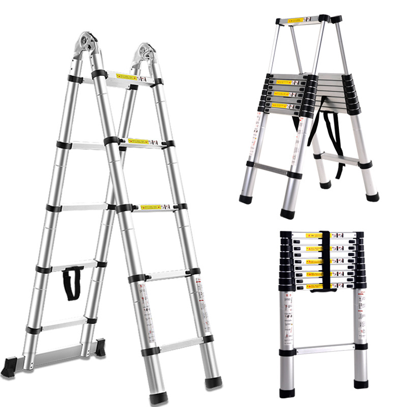 Thickened Aluminum Alloy 4.4m Single-Sided Telescopic Lift with Hook Portable Indoor and Outdoor Household Straight Ladder
