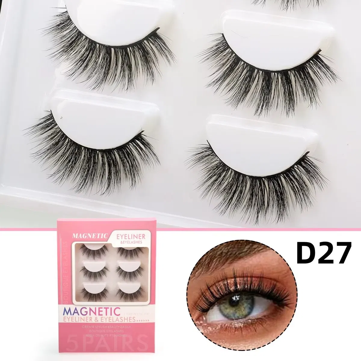 Magnetic Eyelashes Kit with Tweezers and Eyeliner Reusable Curly Free Soft Faux Mink Lashes