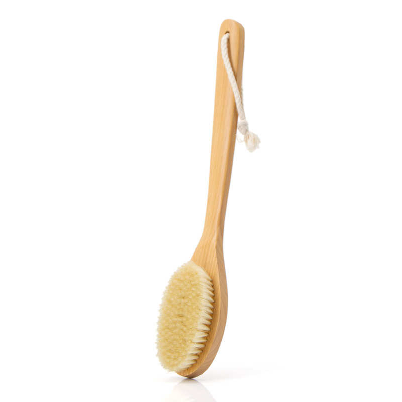Bbc Dual-Usedry Brushed Beech Woodlong Curved Handlerubbing and Massage Brush Bath