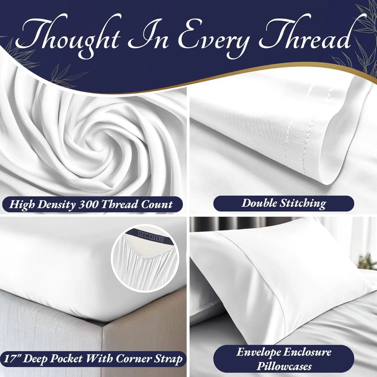 100% Viscose Bamboo Fiber Flat & Fitted Sheet King Size 4PCS Ultra Soft Luxuriously Home Hotel Textile Cool 17-Inch Deep Pockets Double Stitching Bed Sheets