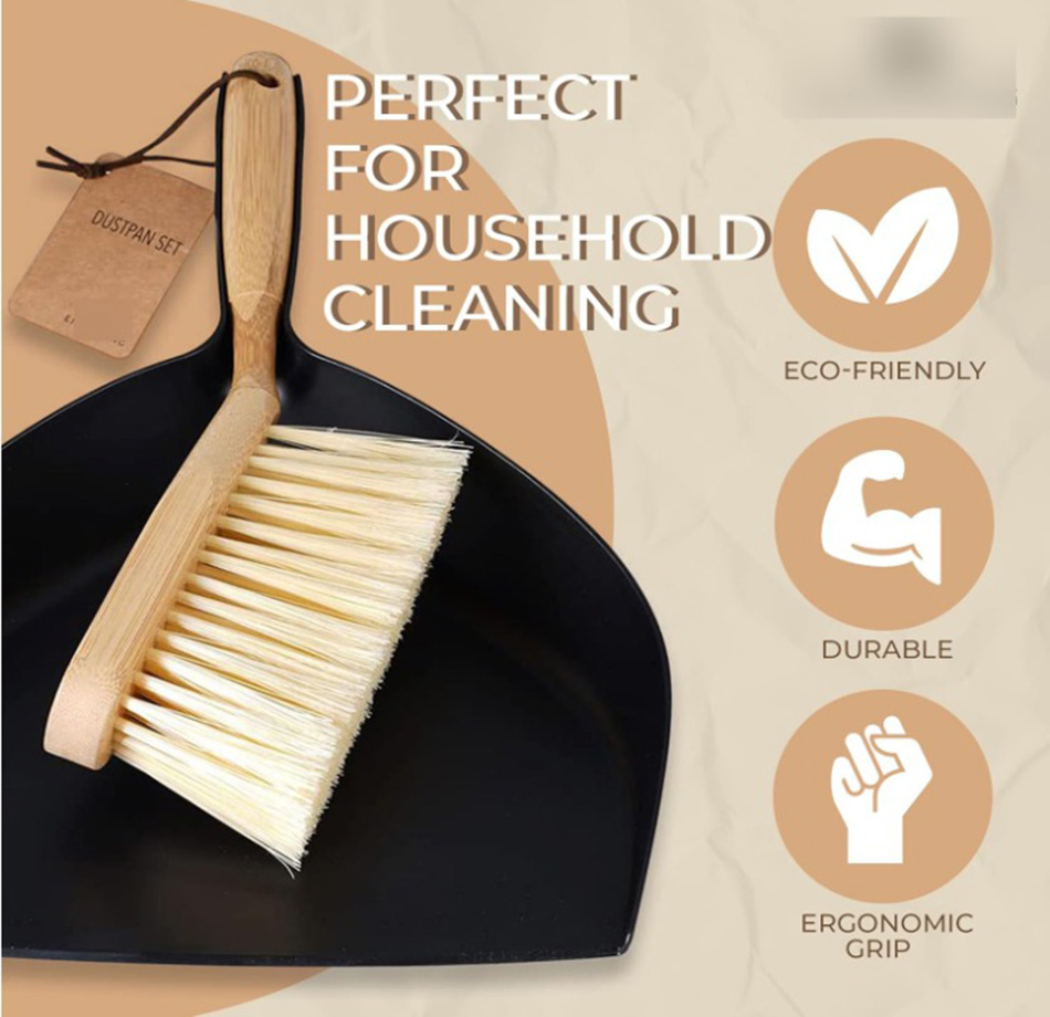 Portable Bamboo Sweeping Brush Dust Pan & Brush Set for Household Cleaning