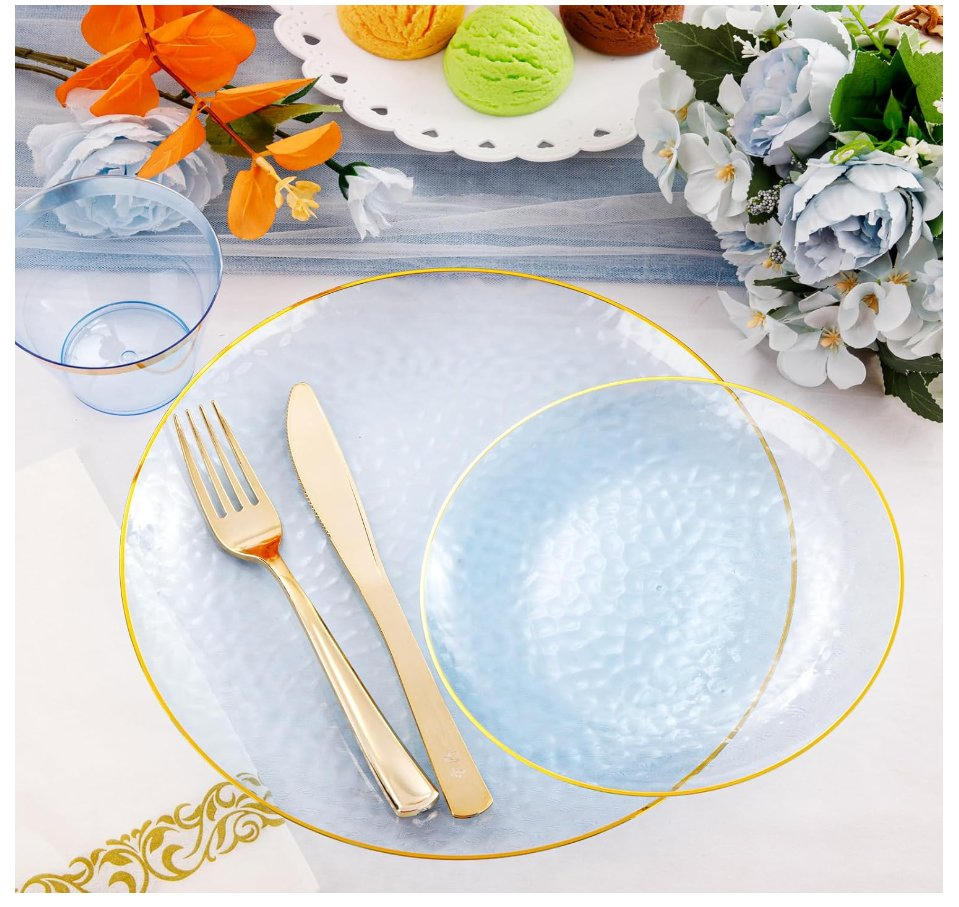 Disposable PS Plastic Tulip Pattern Western Dinner Plate Orchid Dessert Round Dish Party Tableware