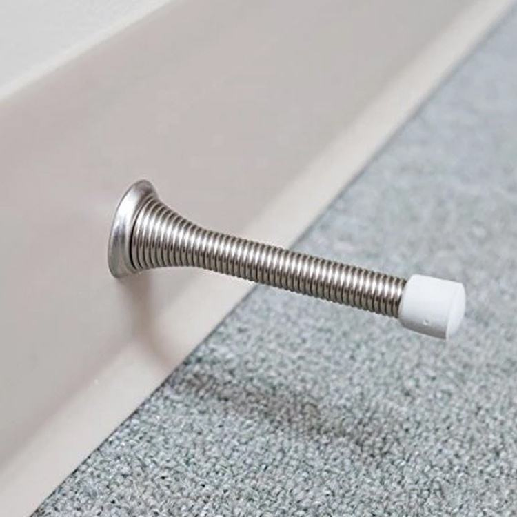 3-1/4 Modern Portable Safety Door Stop Sound Dampening Easy Install Spring Door Stopper Bathroom Iron Door Stoppers with Rubber