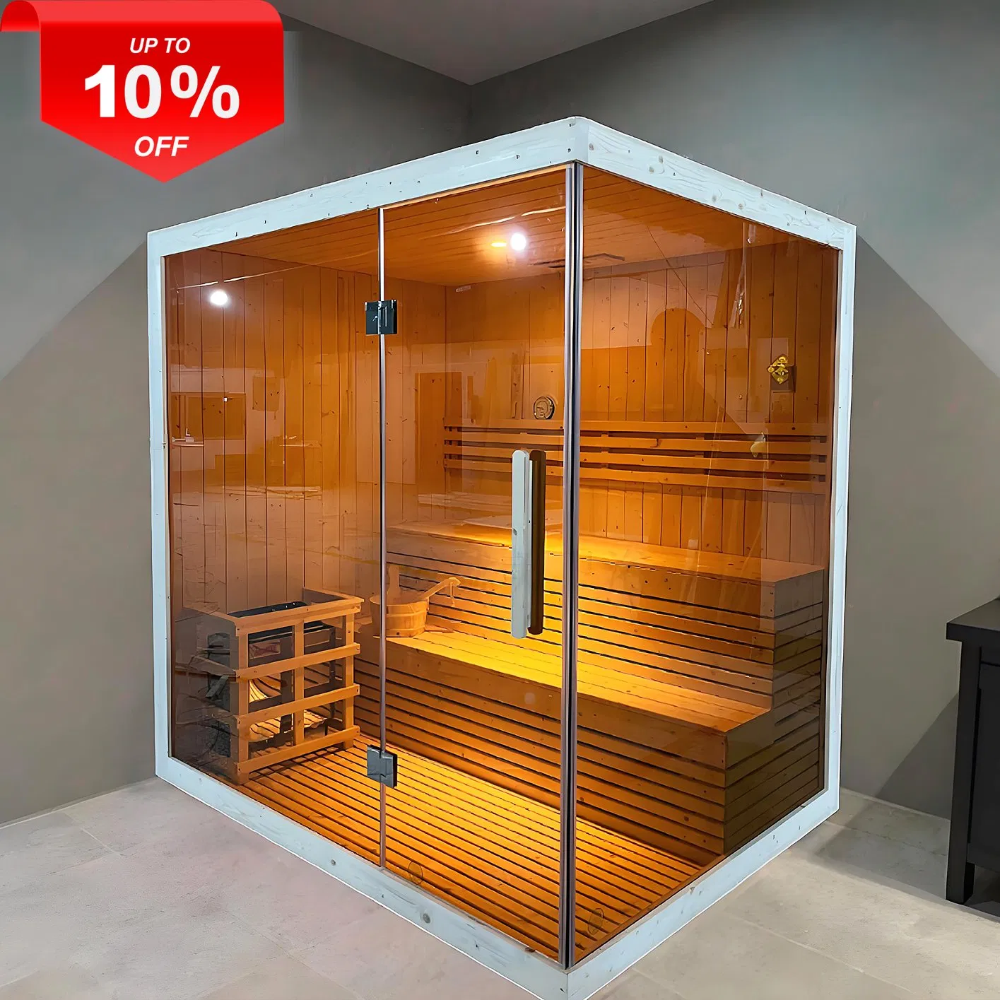 Modern 2 Person Electric Hemlock Wet Steam Sauna Villa Sauna Room Traditional Sauna Harvia Stove with Control Panel for Relaxation