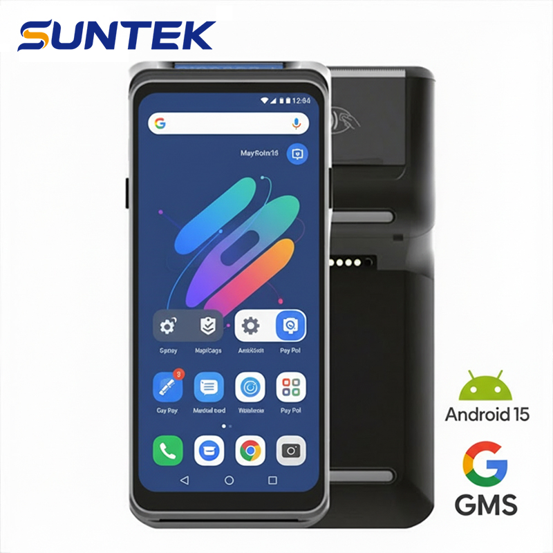 Android POS Gms 6.75 Inches Handheld POS 1d/2D/Qr Barcode Scanner Support 4G WiFi Bt Suntek POS System with Printer