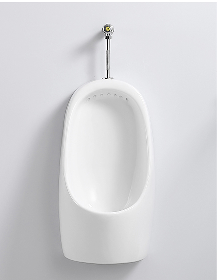Chaozhou Hot Sale Hotel Men Wc White Color Wall Hung Urinal with Hand Press Flusher Easy Cleaning Ceramic Urinal
