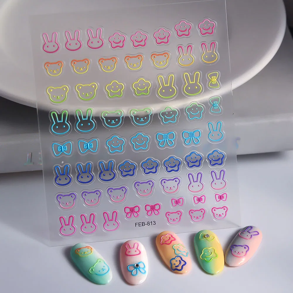 Hot Selling Lovely Bunny Bow 5D Cartoon Nail Sticker Decals