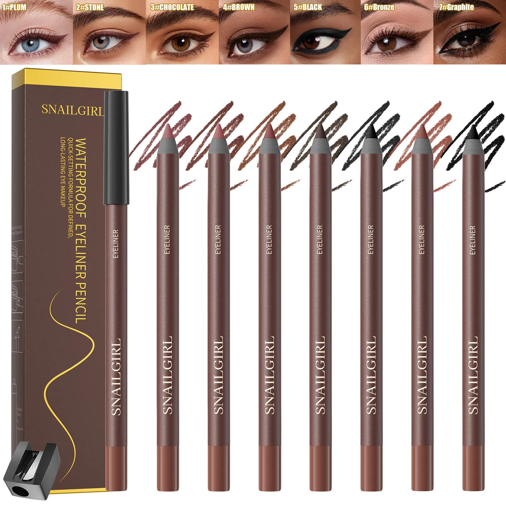 Snallgirl Waterproof Sweat-Proof Eyeliner Glue Pen with Pencil Sharpener Natural Silky Smooth M301 English Packaging Made in China