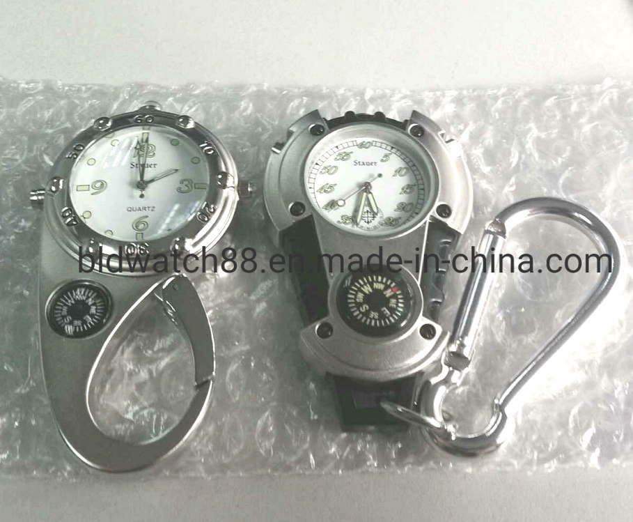 Custom Water Resistant Sport Carabiner Watch with Microlight and Compass for Outdoor