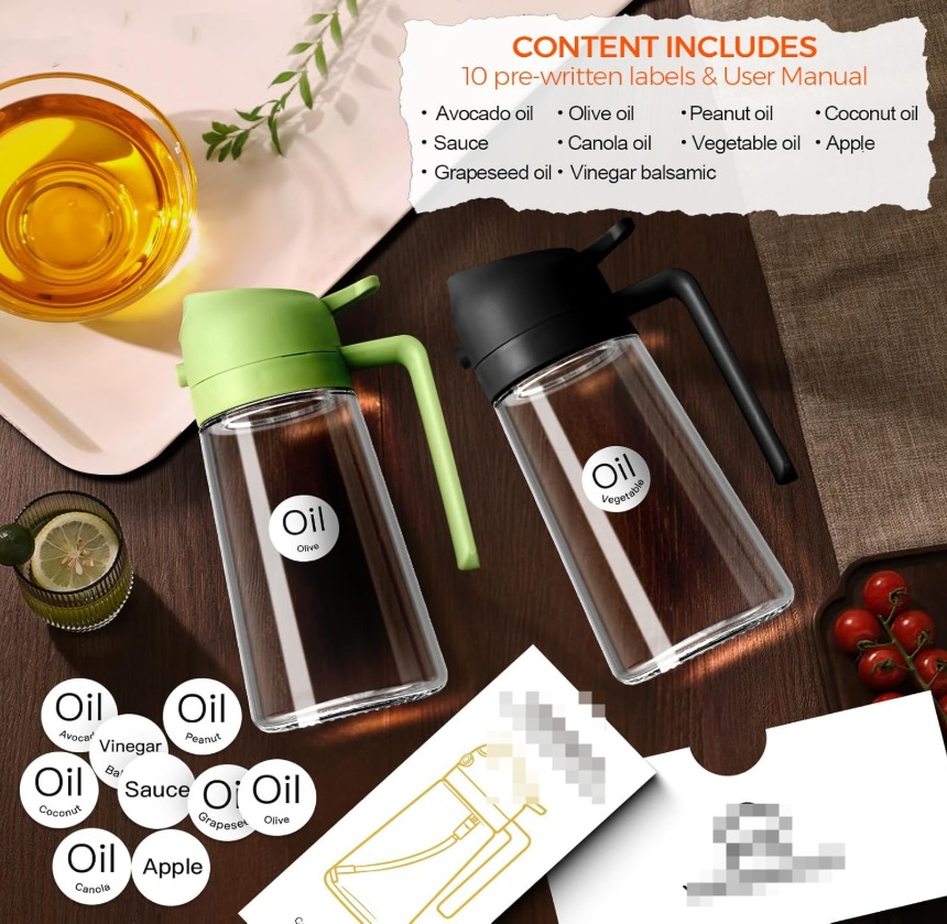16oz/470ml Glass Olive Oil Sprayer Spray Bottle 2 in 1 Oil Dispenser for Cooking