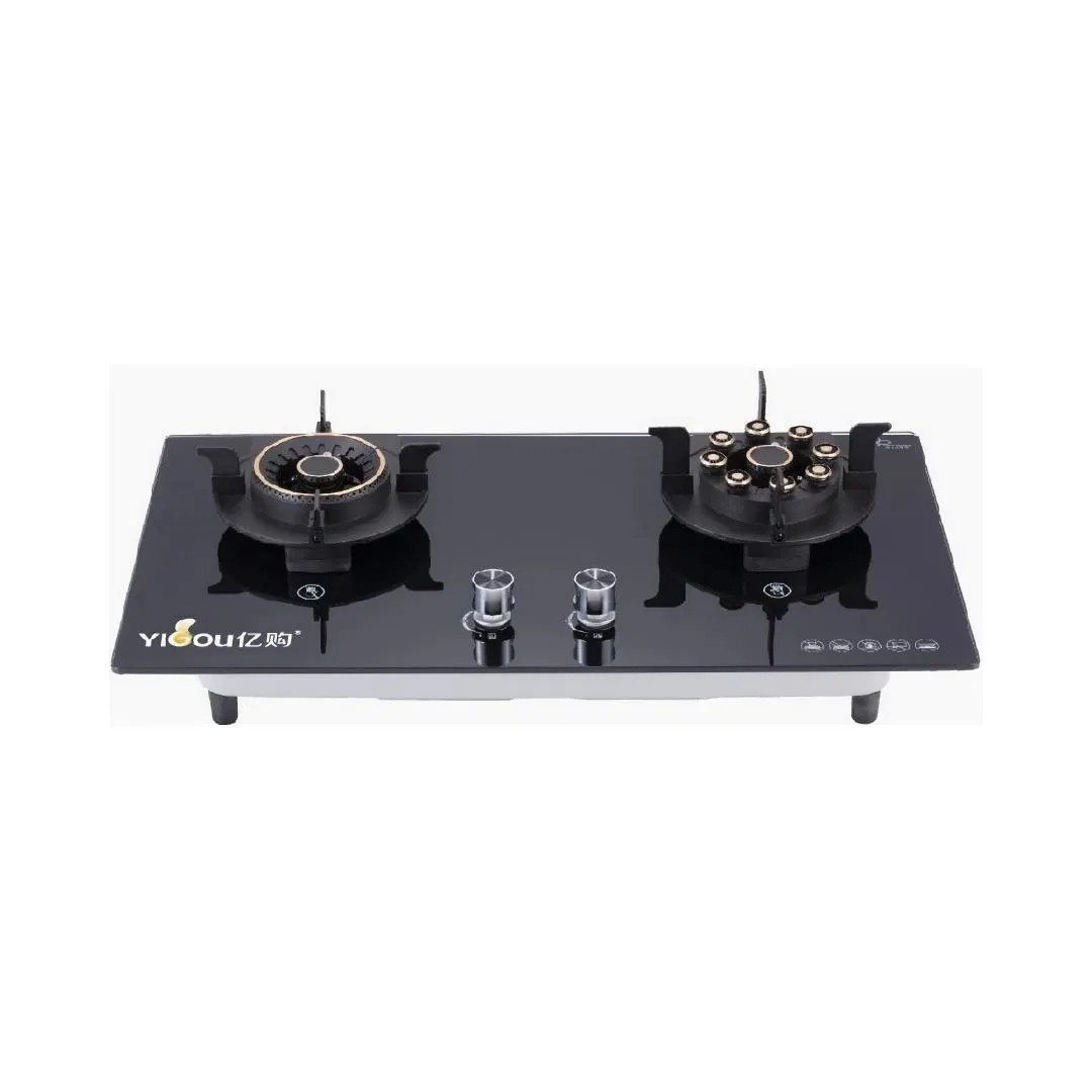 Foldable Glass Built-in Gas Hob Kitchen Appliance with Blue Flame Folding Dual-Burner