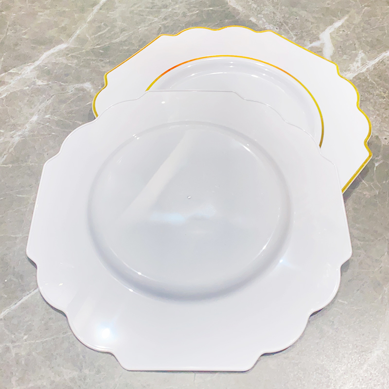 175PCS Disposable 25 Guests Luxury Plastic Plates Disposable Party Black Gold Color Disposable Plate Set