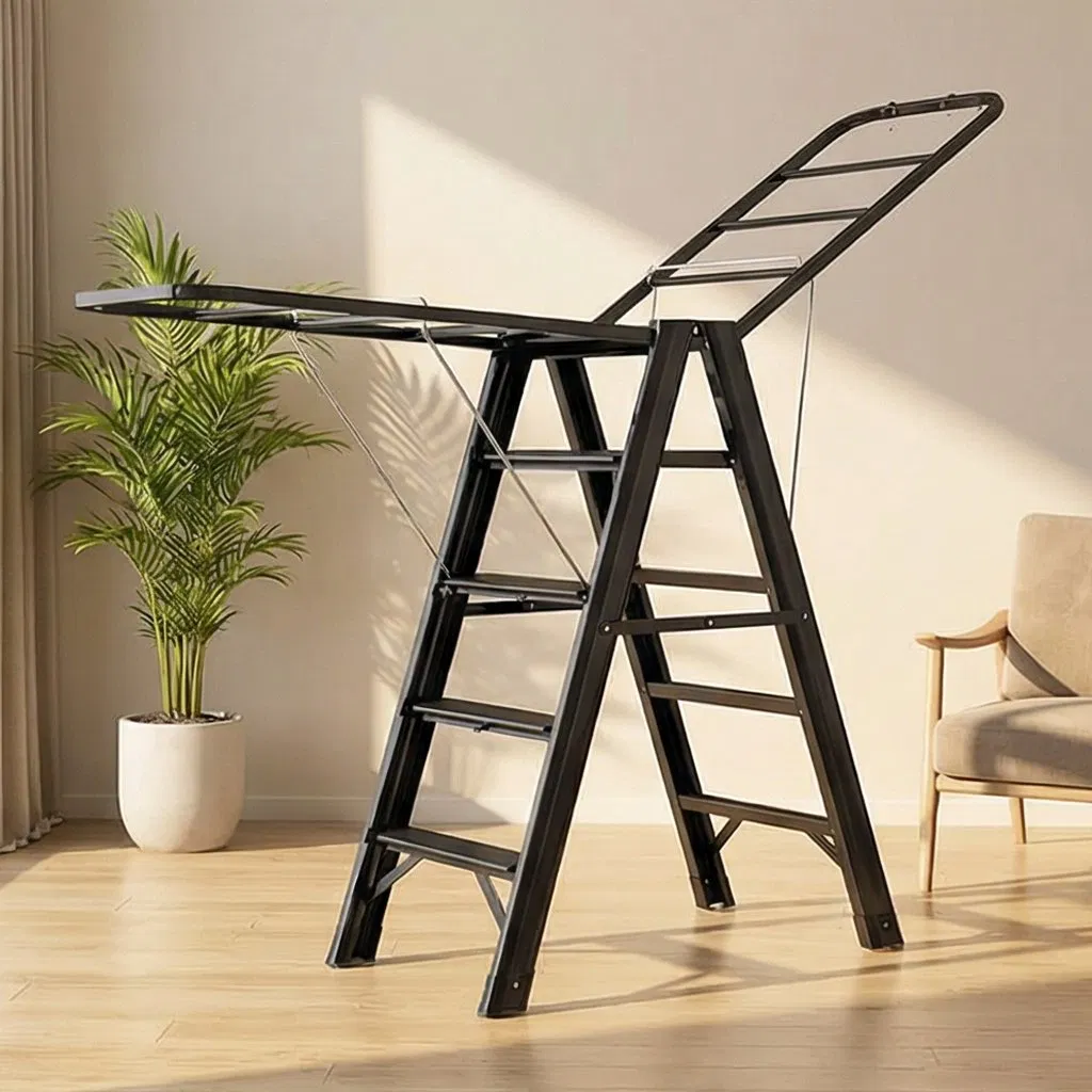 Heavy Duty Thickened Tube Folding Ladder Sturdy Load Bearing Anti Slip Ladder