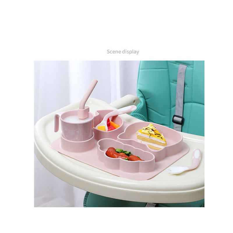 Toddler Fork Spoon Milk Cup Dinnerware Food Silicone Plate Set