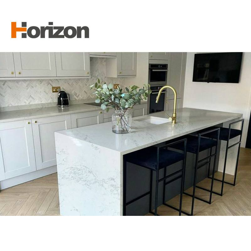 Customized Artificial Calacatta White 15 18 20 30 mm Thick Quartz Stone Slab Cuarzo Lamina