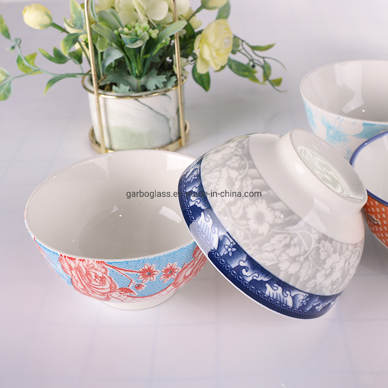 Wholesale 6-Inch Blue Porcelain Bowls Rice Bowl Stoneware Bowl Ceramic Tableware Hand Painted Rim Ceramic Bowls