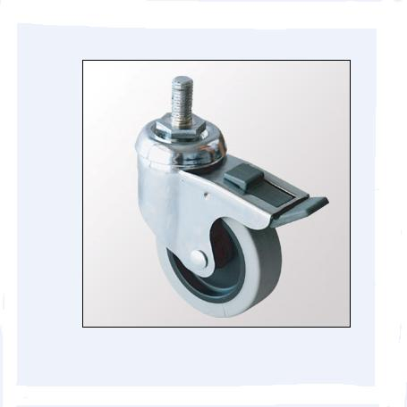 75mm Industry Medium Duty Castor Thread Stem High Elastic Rubber Wheel with Brake