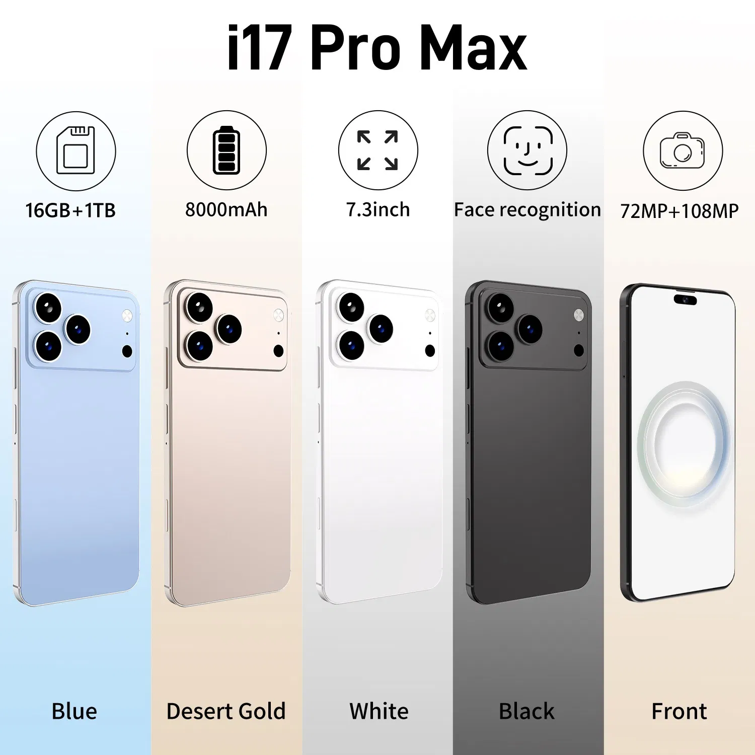 Original New Smart Mobile Phone for I17 PRO Max 16GB+1tb Us EU UK Au Standard