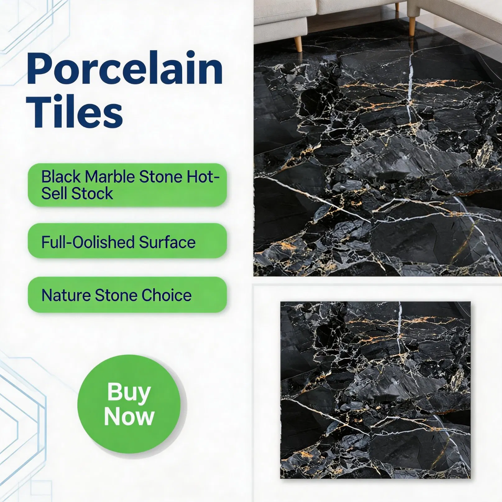 Surper Black Marble Design Full Polished Glazed Porcelain Tiles 600*600 Flooring Wall Tile for Bathroom and Kitchen Hot-Selling ODM