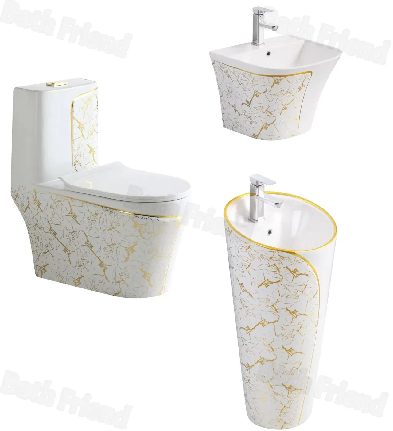 Factory Wholesale Luxury Ceramic Wash Basin and Toilet Set Bathroom Wc One Piece Toilet Set with Sink