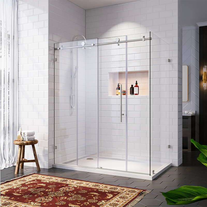 Stylish Frameless Corner Shower Door with Fixed Glass Panel