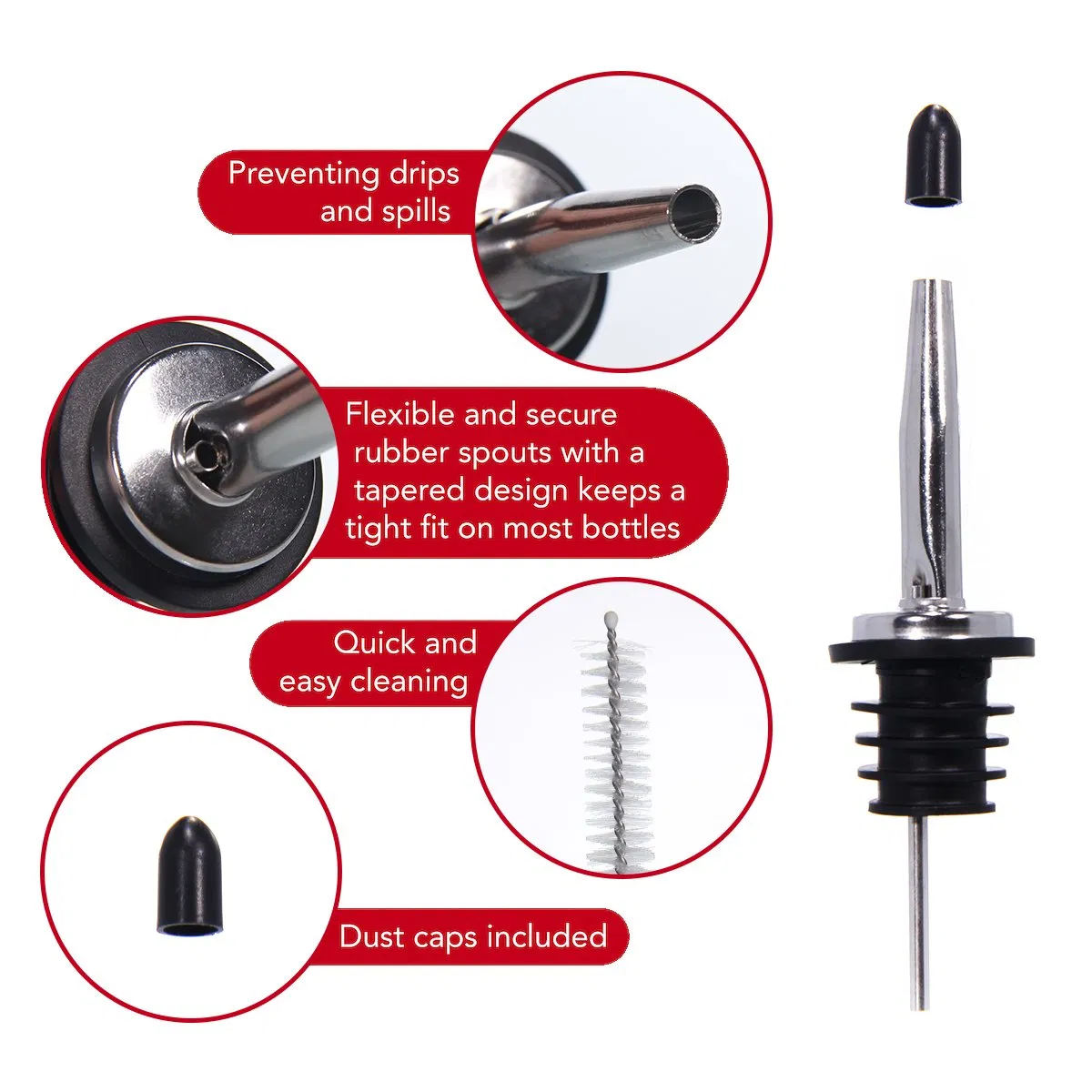 304 Stainless Steel Liquor Pouring with TPE Rubber Metal Stainless Steel Oil Pourer