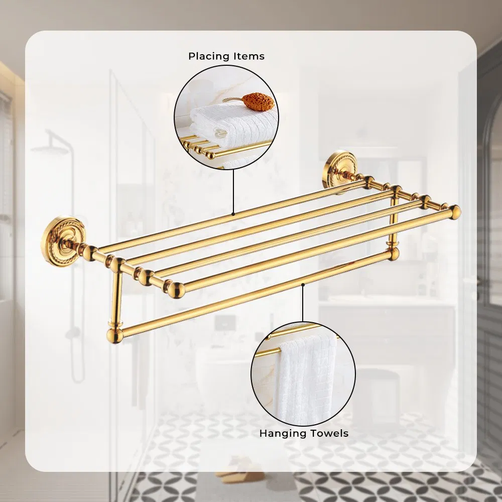 Luxury Hotel Wall Mount Gold Bath Hardware Bathroom Accessories Set Towel Shelf