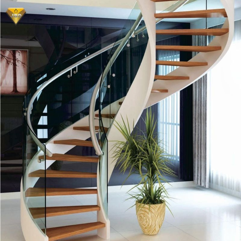 Elegant Square Staircase Railing Featuring Stylish Tempered Glass Design