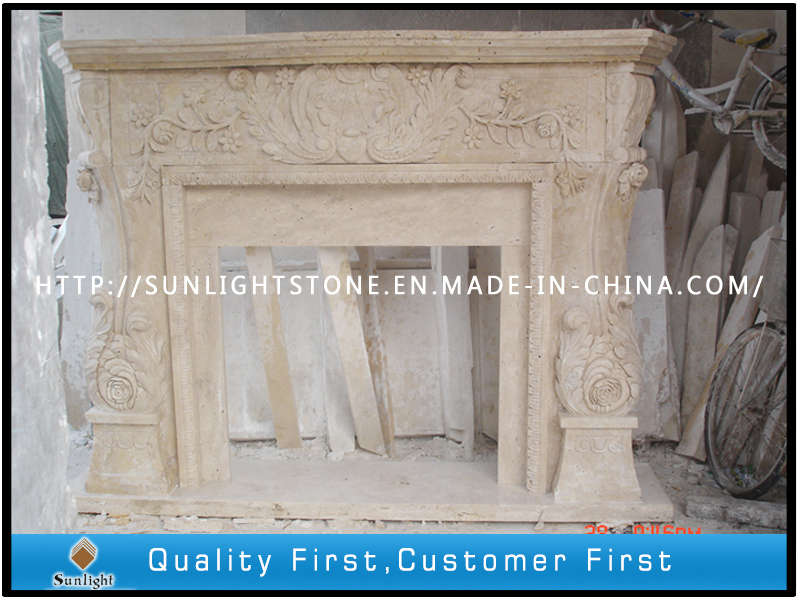 Natural Beige Travertine Marble Fireplace