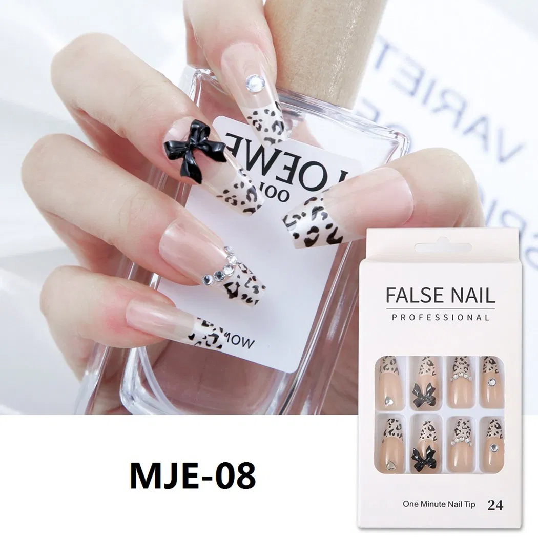 Hot Sale Almond Shape 3D Design Pink French High Quality Full Coverage Press on Nails Suitable for Daily Wear Glossy False Nails