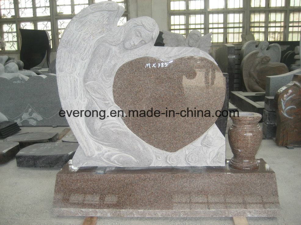 Top Carving Angel Sculpture with Heart Memorials Headstone for Sale