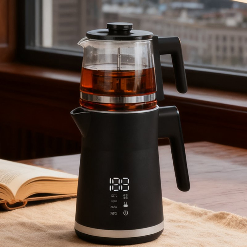 1500W Water Jug Electric Kettles Double Layer Electric Tea Kettle Glass Teapot Combination Tea Maker Machine with LED Display